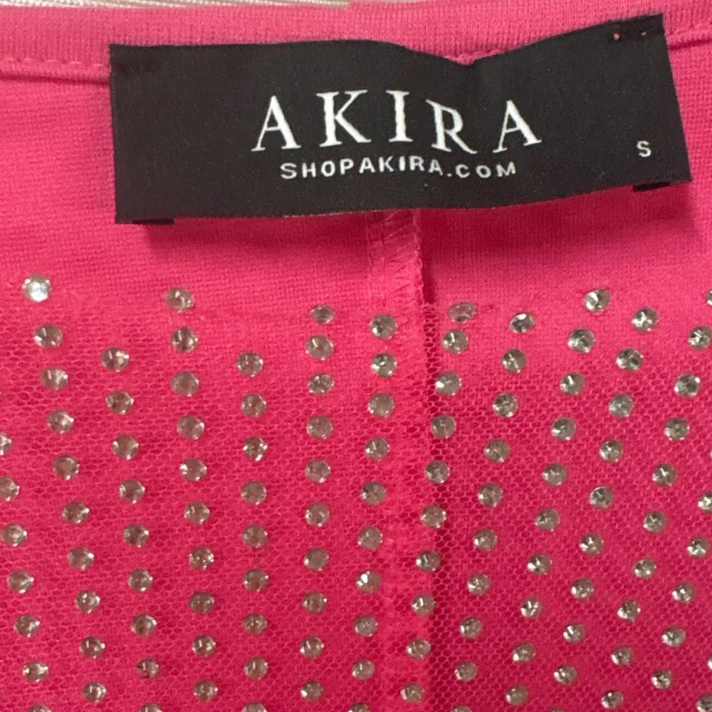 AKIRA Hot Pink Feather Rhinestone Mini Dress S Slit Party Cocktail - Picture 2 of 13